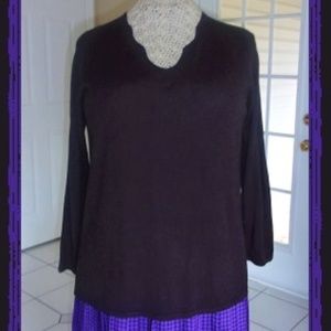 Black Scallop Neck Long Lightweight Smooth Sweater